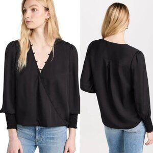 NEW NWT L'Agence Enzo Crossfront Long Blouson Sleeves Blouse Black Size: Small